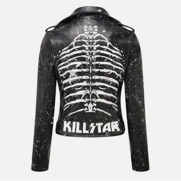 Killstar Black and White Skeleton Vegan Leather Jacket. Design discontinued. - Picture 2 of 2